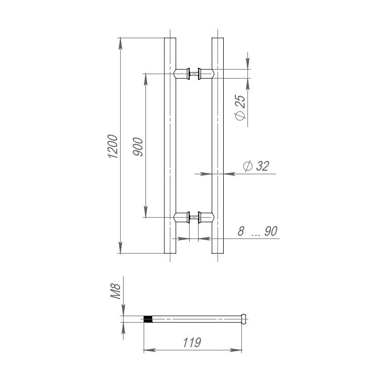 INOX 304 PULL.22 d32/1200мм Black