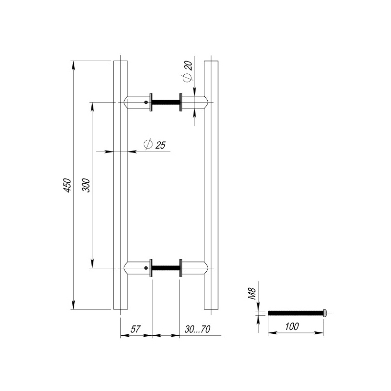 INOX 304 PULL.22 d25/300мм нержавейка