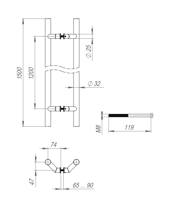 INOX 304 PULL.45 d32/1500мм нержавейка